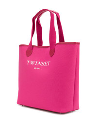 fuchsia bedruckte Shopper Tasche aus Segeltuch von Twin-Set