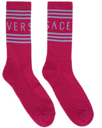 fuchsia bedruckte Socken von Versace