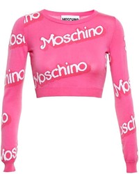 fuchsia bedruckter kurzer Pullover von Moschino