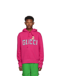 fuchsia bedruckter Pullover mit einem Kapuze von Gucci