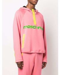 fuchsia bedruckter Pullover mit einem Kapuze von Moschino