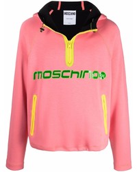 fuchsia bedruckter Pullover mit einem Kapuze von Moschino