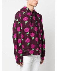 fuchsia bedruckter Pullover mit einem Kapuze von VERSACE JEANS COUTURE