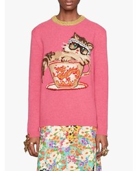 fuchsia bedruckter Pullover mit einem Rundhalsausschnitt von Gucci