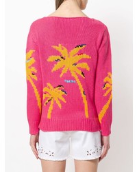 fuchsia bedruckter Pullover mit einem V-Ausschnitt von Ermanno Scervino