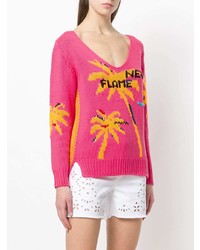 fuchsia bedruckter Pullover mit einem V-Ausschnitt von Ermanno Scervino