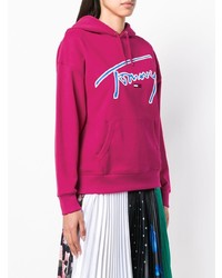 fuchsia bedruckter Pullover mit einer Kapuze von Tommy Jeans