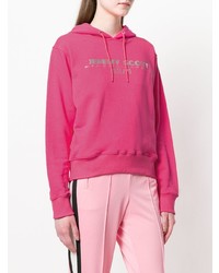 fuchsia bedruckter Pullover mit einer Kapuze von Jeremy Scott