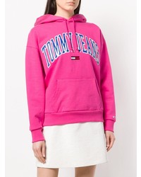 fuchsia bedruckter Pullover mit einer Kapuze von Tommy Jeans