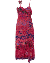 fuchsia bedrucktes Chiffon Maxikleid