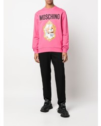 fuchsia bedrucktes Fleece-Sweatshirt von Moschino