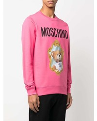 fuchsia bedrucktes Fleece-Sweatshirt von Moschino