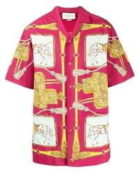 fuchsia bedrucktes Kurzarmhemd von Gucci