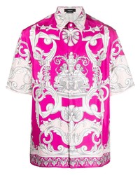 fuchsia bedrucktes Kurzarmhemd von Versace