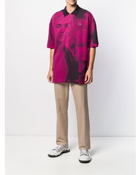 fuchsia bedrucktes Polohemd von Raf Simons X Fred Perry