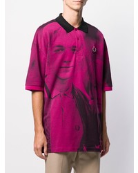 fuchsia bedrucktes Polohemd von Raf Simons X Fred Perry