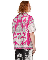 fuchsia bedrucktes Seide Kurzarmhemd von Versace