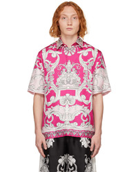fuchsia bedrucktes Seide Kurzarmhemd von Versace