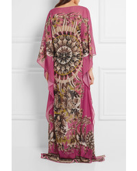 fuchsia bedrucktes Seide Maxikleid von Roberto Cavalli