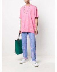 fuchsia bedrucktes T-Shirt mit einem Rundhalsausschnitt von MSGM