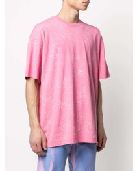 fuchsia bedrucktes T-Shirt mit einem Rundhalsausschnitt von MSGM