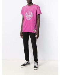 fuchsia bedrucktes T-Shirt mit einem Rundhalsausschnitt von Diesel