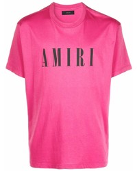fuchsia bedrucktes T-Shirt mit einem Rundhalsausschnitt von Amiri