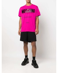 fuchsia bedrucktes T-Shirt mit einem Rundhalsausschnitt von Moschino