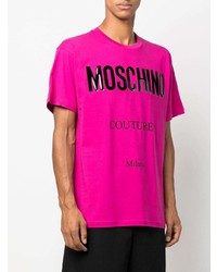 fuchsia bedrucktes T-Shirt mit einem Rundhalsausschnitt von Moschino