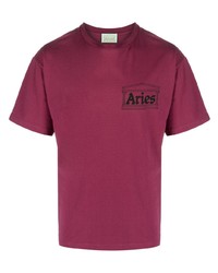 fuchsia bedrucktes T-Shirt mit einem Rundhalsausschnitt von Aries