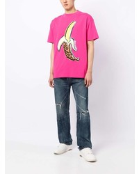 fuchsia bedrucktes T-Shirt mit einem Rundhalsausschnitt von Palm Angels