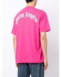 fuchsia bedrucktes T-Shirt mit einem Rundhalsausschnitt von Palm Angels