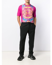 fuchsia bedrucktes T-Shirt mit einem Rundhalsausschnitt von Versace