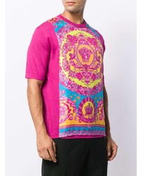 fuchsia bedrucktes T-Shirt mit einem Rundhalsausschnitt von Versace