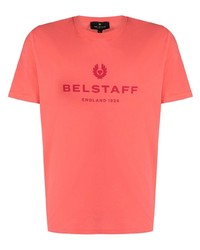 fuchsia bedrucktes T-Shirt mit einem Rundhalsausschnitt von Belstaff