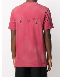 fuchsia bedrucktes T-Shirt mit einem Rundhalsausschnitt von Off-White