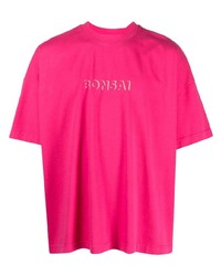 fuchsia bedrucktes T-Shirt mit einem Rundhalsausschnitt von Bonsai