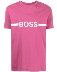 fuchsia bedrucktes T-Shirt mit einem Rundhalsausschnitt von BOSS