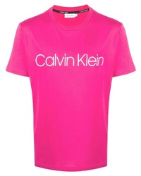 fuchsia bedrucktes T-Shirt mit einem Rundhalsausschnitt von Calvin Klein