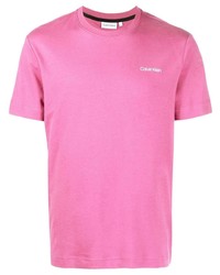 fuchsia bedrucktes T-Shirt mit einem Rundhalsausschnitt von Calvin Klein