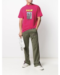 fuchsia bedrucktes T-Shirt mit einem Rundhalsausschnitt von Palm Angels