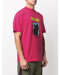 fuchsia bedrucktes T-Shirt mit einem Rundhalsausschnitt von Palm Angels