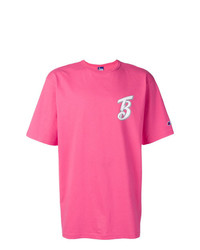 fuchsia bedrucktes T-Shirt mit einem Rundhalsausschnitt von Champion