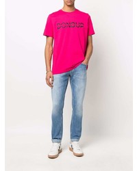 fuchsia bedrucktes T-Shirt mit einem Rundhalsausschnitt von Dondup