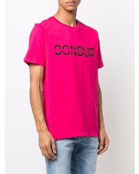 fuchsia bedrucktes T-Shirt mit einem Rundhalsausschnitt von Dondup