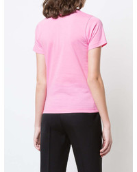 fuchsia bedrucktes T-Shirt mit einem Rundhalsausschnitt von Comme des Garcons