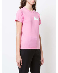 fuchsia bedrucktes T-Shirt mit einem Rundhalsausschnitt von Comme des Garcons