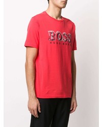 fuchsia bedrucktes T-Shirt mit einem Rundhalsausschnitt von BOSS