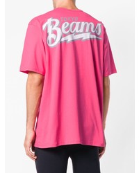 fuchsia bedrucktes T-Shirt mit einem Rundhalsausschnitt von Champion