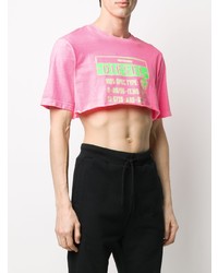 fuchsia bedrucktes T-Shirt mit einem Rundhalsausschnitt von Diesel